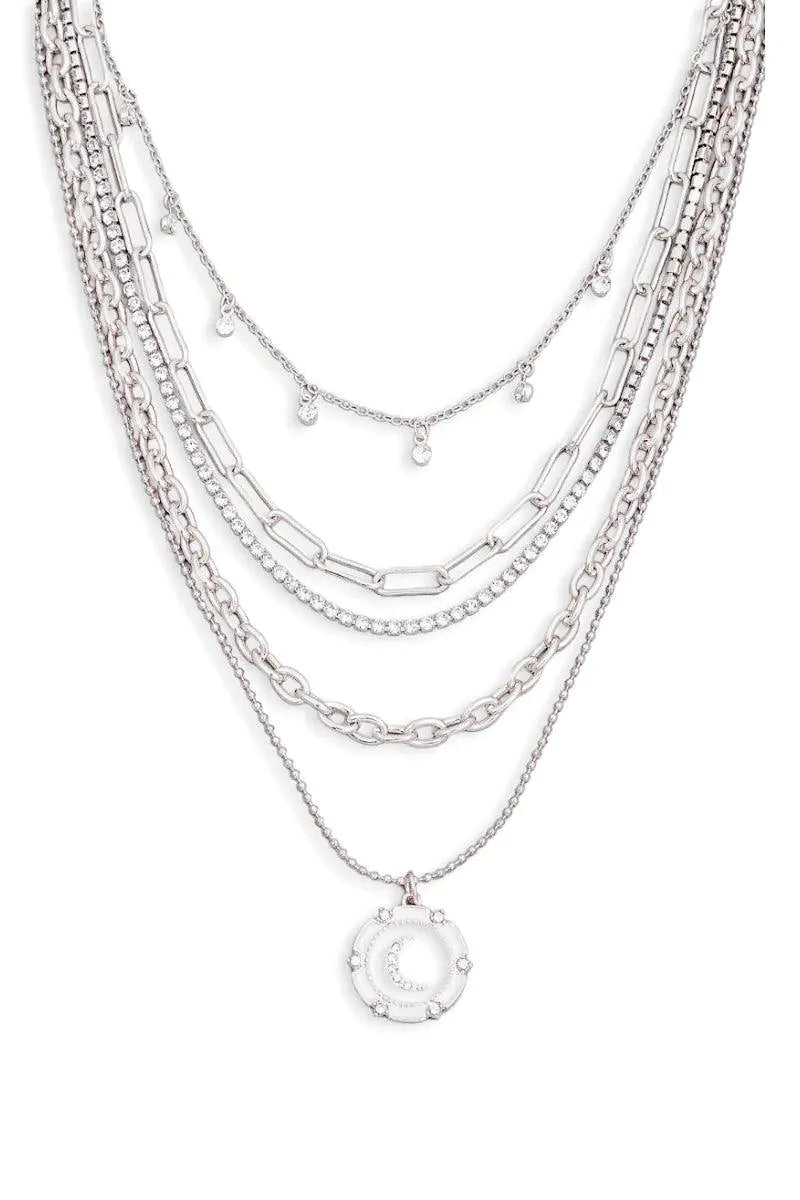 5 Layer Chain Crystal Moon Medallion Necklace