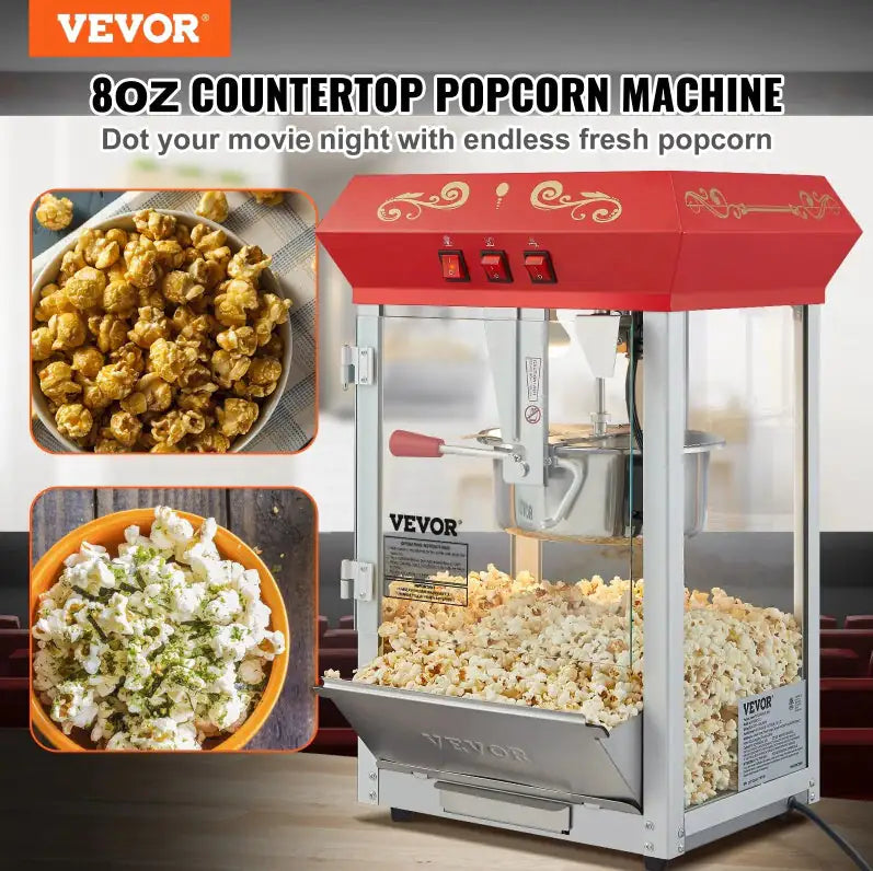 Popcorn Popper Machine 8 Oz Countertop Popcorn Maker 850W 48 Cups Red