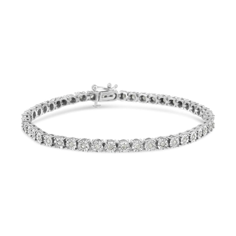 10k White Gold 1.0 Cttw Round-Cut Diamond Miracle Plate Tennis 7" Bracelet (I-J Color, SI2-I1 Clarity)