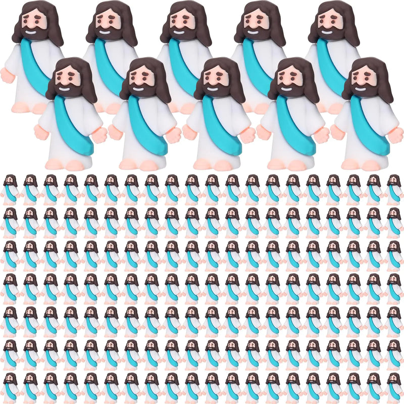 Barydat 300 Pack Mini Jesus Figures Bulk Little Jesus Figurines Jesus Toys Religious Party Favors Tiny Jesus Gifts Christ Savior for Church Hide Christmas Sunday School Baptism Gift Craft(Cyan-Blue)