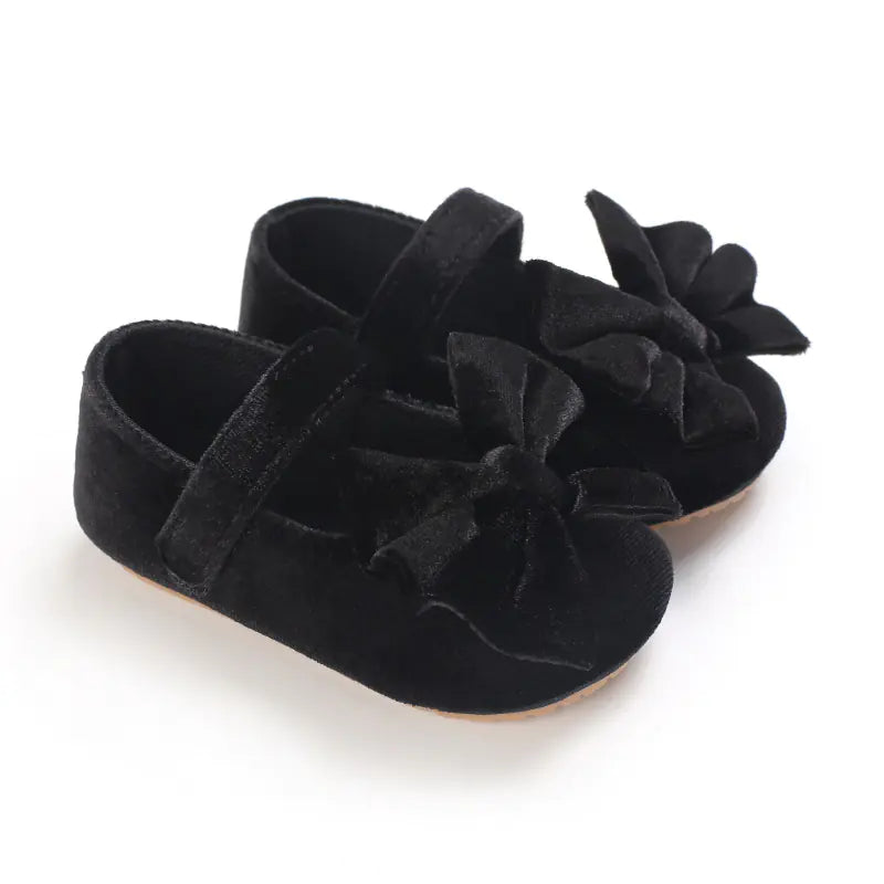 Cotton Baby Girl Moccasins with Bow - Soft Soled