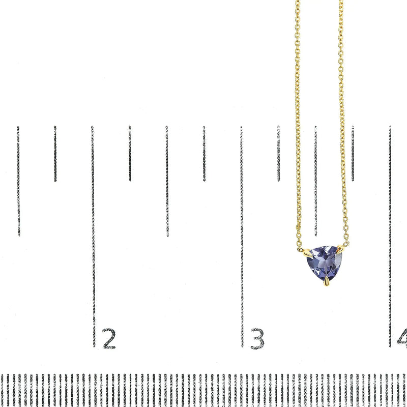 14k Yellow Gold 3-Prong Martini Set Blue Tanzanite Trillion Solitaire 18" Pendant Necklace