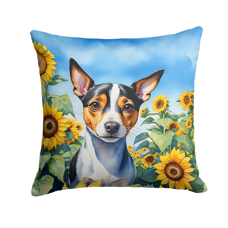 Rat Terrier in Sunflowers Throw Pillow