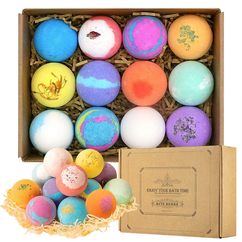 Bath Bombs Gift Set 12pcs Enriched with Nourishing Bath Salts Natural Organic Bubble Pleasantly Scented Home Spa Bathbomb Ideas Gift Set for Her