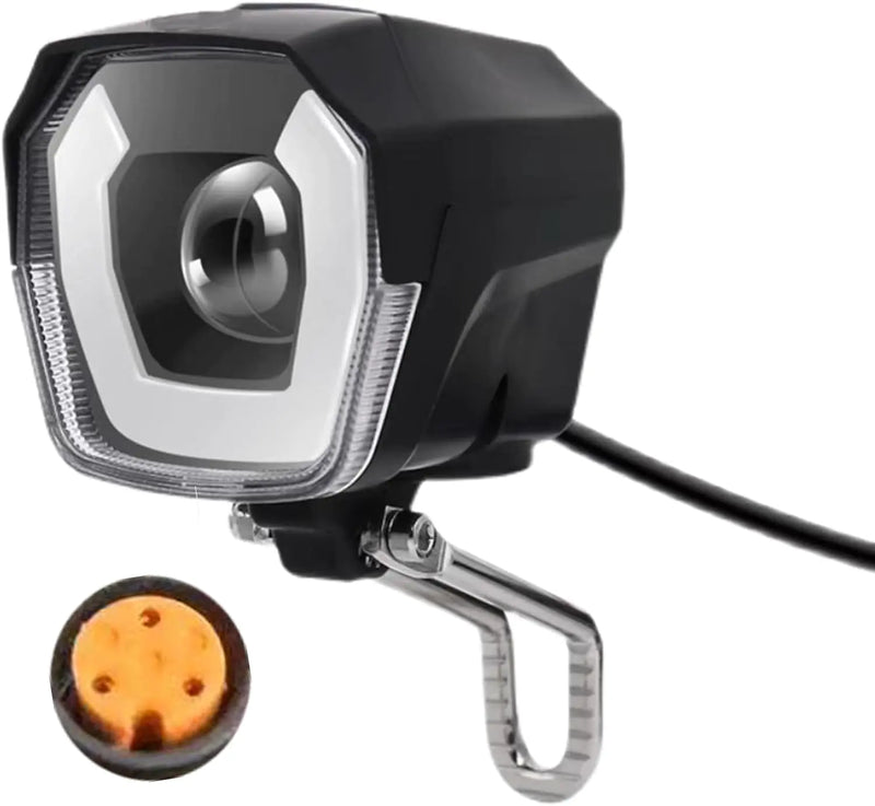 Electric Bike Headlight for Night Riding 3 Pins Female Connector LED Front Light 24V 36V 48V 52V Waterproof Ultra Bright Bike Safety Light for EBike Mounting on Front Fork