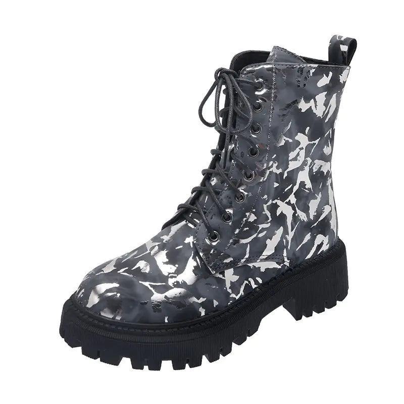 Floral Martin Boots for Women - Warm Winter Motorcycle Boots