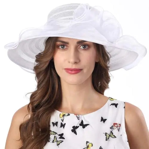 Kentucky Derby Church Dress Hat for Women Fascinator Bridal Tea Party Wedding Hat Wide Brim