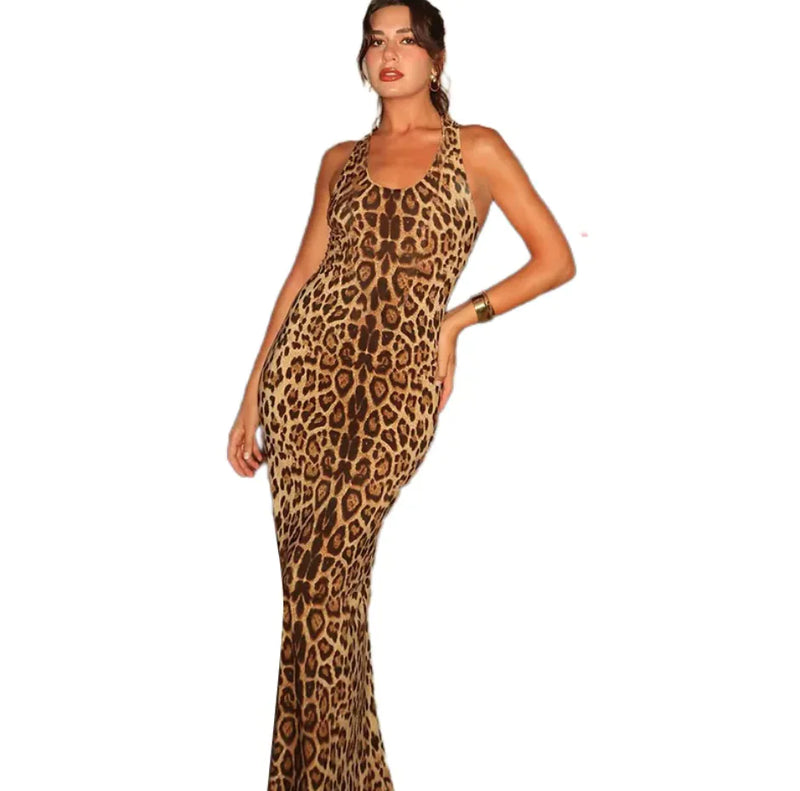 Leopard Print Sleeveless Fall Dress