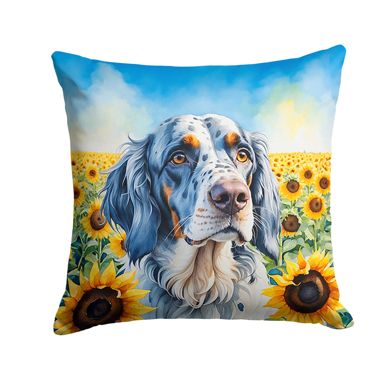 English Setter in Sunflowers Throw Pillow