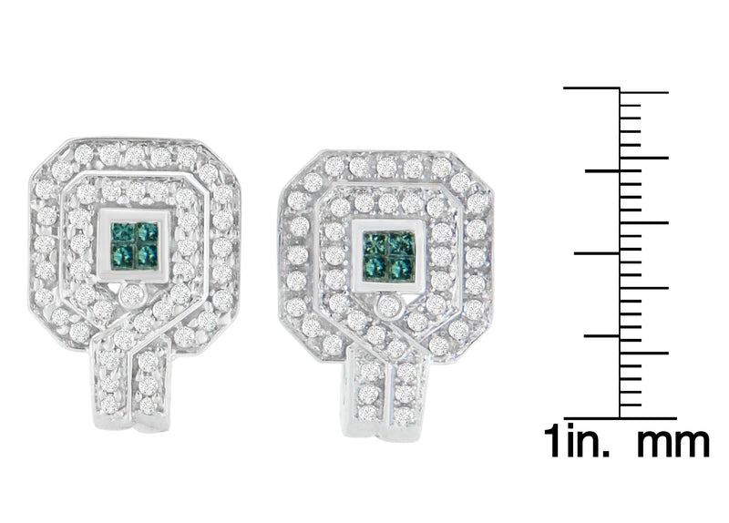 14K White Gold 1ct. TDW Round and Princess-cut Treated Blue Diamond Earrings (H-I,SI1-SI2)