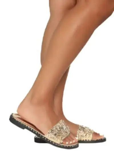 Sequin Flat Slide Sandals