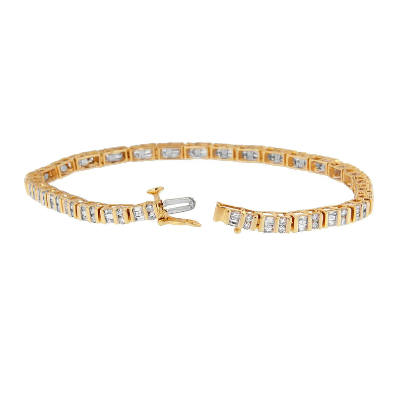 14K Yellow Gold Round and Baguette-Cut Diamond Bracelet (2.00 cttw, H-I Color, SI2-I1 Clarity)