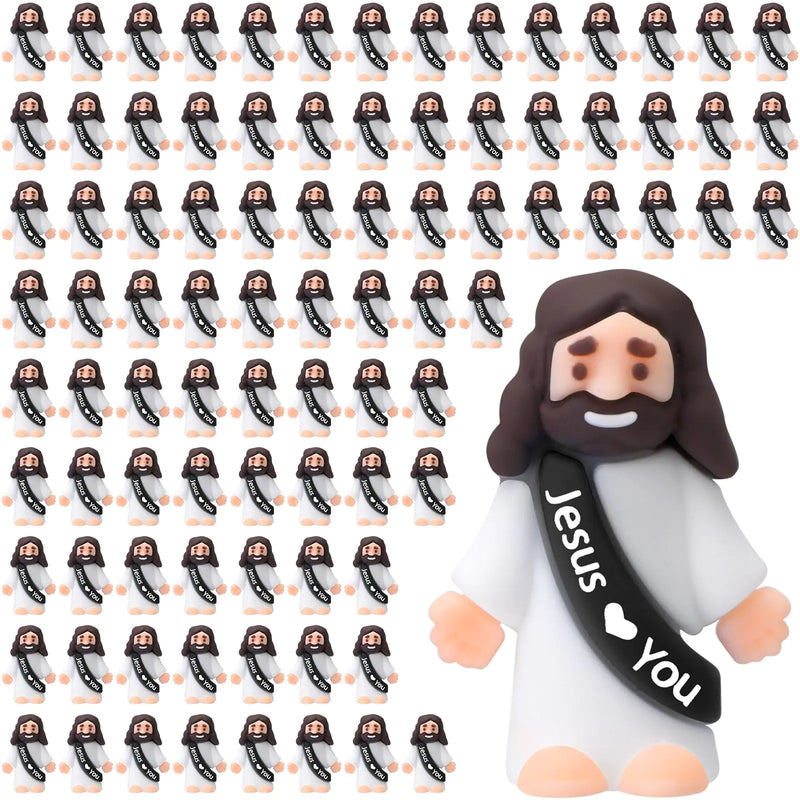 Bememo 100 Pcs Mini Jesus Figures Jesus Loves You Original Design Jesus Toys Little Jesus Figures to Hide and Seek Sunday School Religious Party Favors Gift for Easter Egg Stuffers (Black)