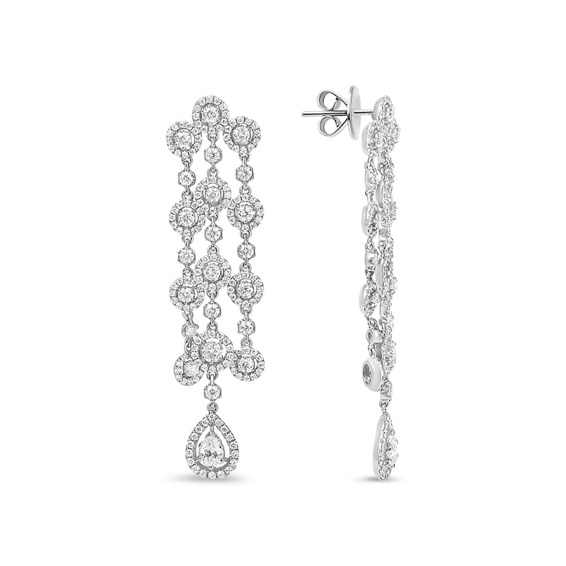 18K White Gold 4 3/4 Cttw Diamond Double Teardrop Waterfall Dangle Earrings (H-I Color, VS1-VS2 Clarity)