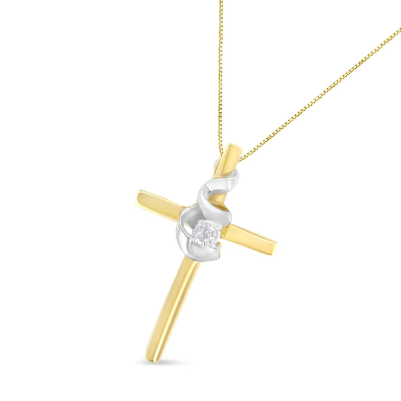 Espira 10K Two-Tone Yellow & White Gold Diamond-Accented Spiral & Cross 18" Pendant Necklace (J-K Color, I2-I3 Clarity)