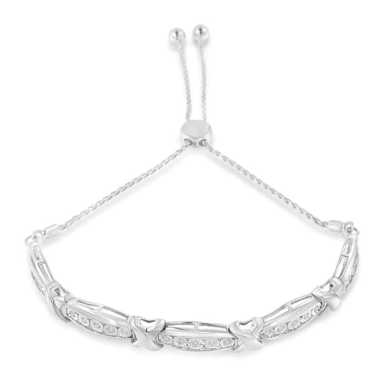 Round-Cut Diamond X & Tapered Bar Miracle-Set Bolo Bracelet (I-J Color, I3 Clarity) - .925 Sterling Silver