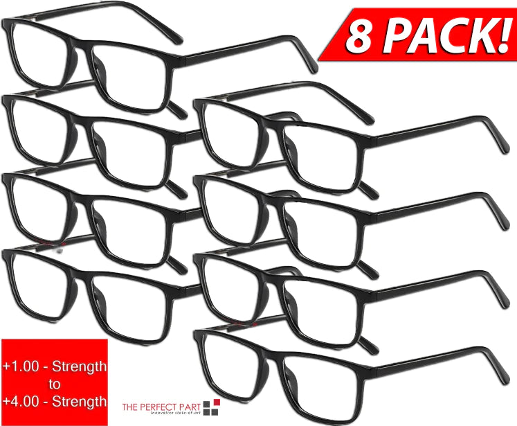 Reading Glasses Mens Womens Unisex Readers Eyeglasses 8 Pack Glasses New Square