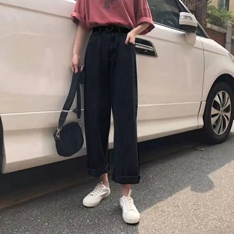 High Waist Loose Slim Straight Wide Leg Pants