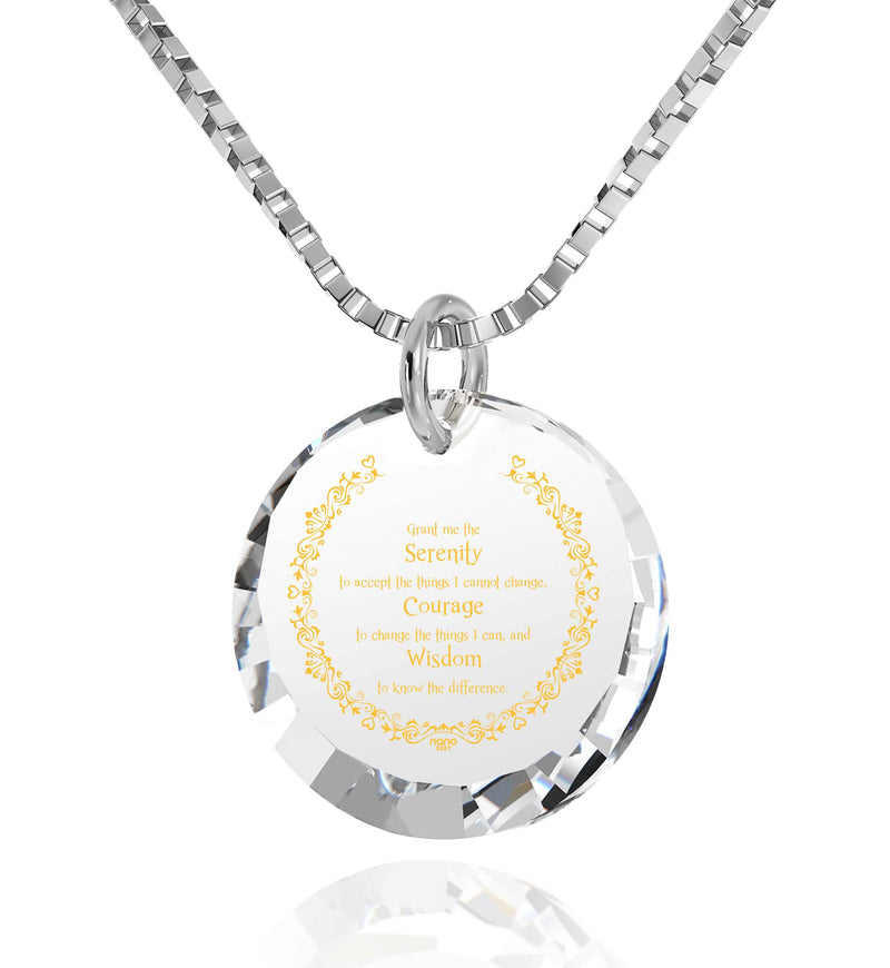 Serenity Prayer Necklace Inspirational Pendant Inscribed in 24k Gold