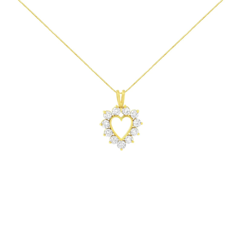 10K Yellow Gold Plated .925 Sterling Silver 1.00 Cttw Diamond Halo Open Heart 18" Pendant Necklace (L-M Color, I1-I2 Clarity)