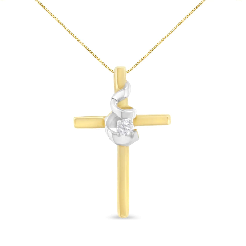 Espira 10K Two-Tone Yellow & White Gold Diamond-Accented Spiral & Cross 18" Pendant Necklace (J-K Color, I2-I3 Clarity)