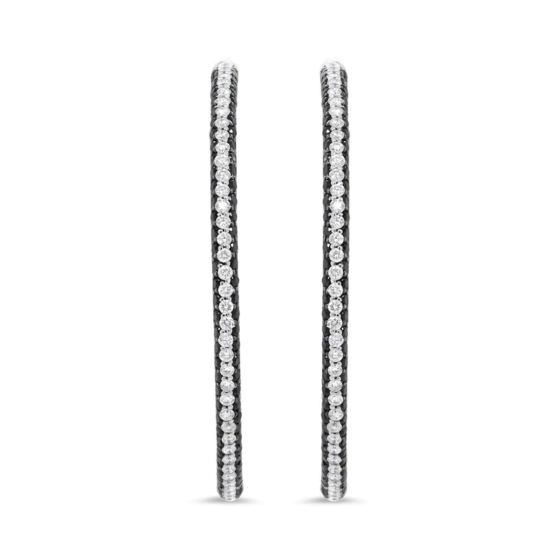 18K White Gold 3 1/4 Cttw Round Black and White Diamond Inside-Outside Hoop Earrings (Black and F-G Color, VS1-VS2 Clarity)