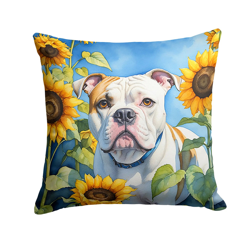 American Bulldog in Sunflowers Throw Pillow