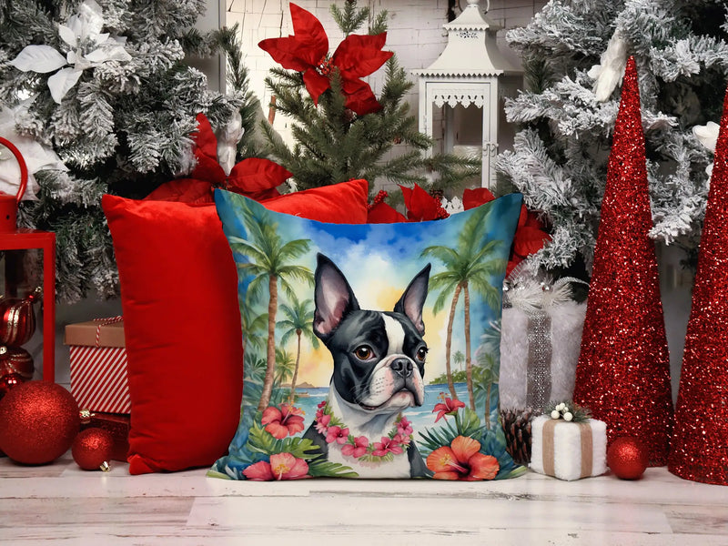 Boston Terrier Luau Throw Pillow