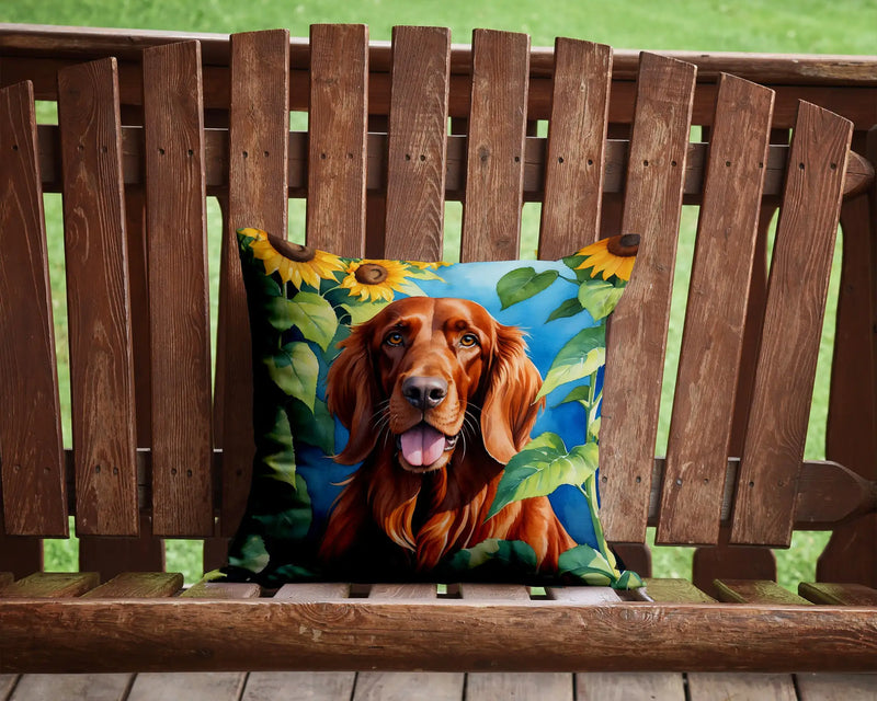 Irish Setter in Sunflowers Throw Pillow