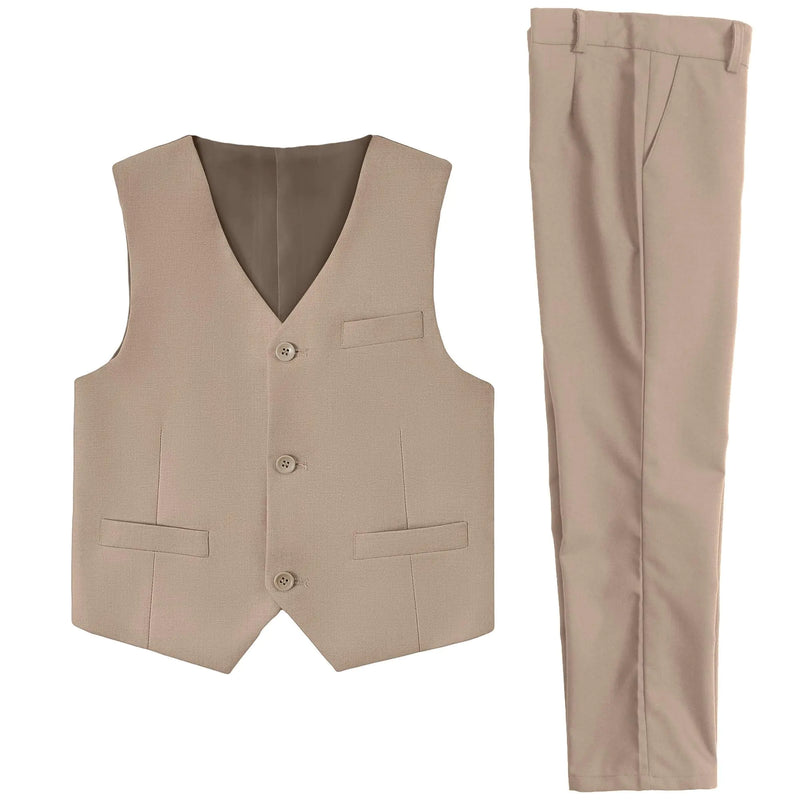 NaineLa Suit for Boys Wedding Formal Tuxedo Vest Set Big Boys Kids Khaki Slim Fit Dress Prom Suits School Uniforms Size 14