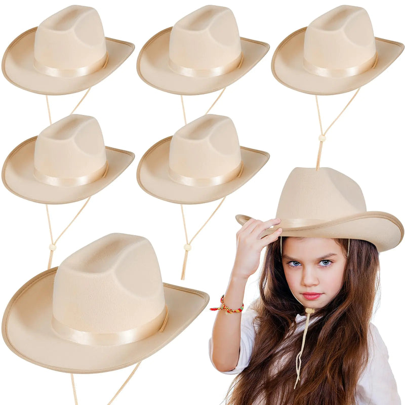 Hercicy Cowboy Hat 6 Pack Beige Kids Western Cowboy/Cowgirl Hats for Boys Girls Dress Costume Party Supplies