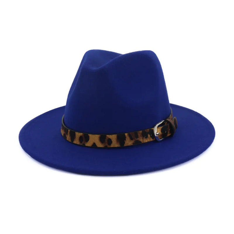Fall Winter New Wool Fedora with Leopard Print Hat