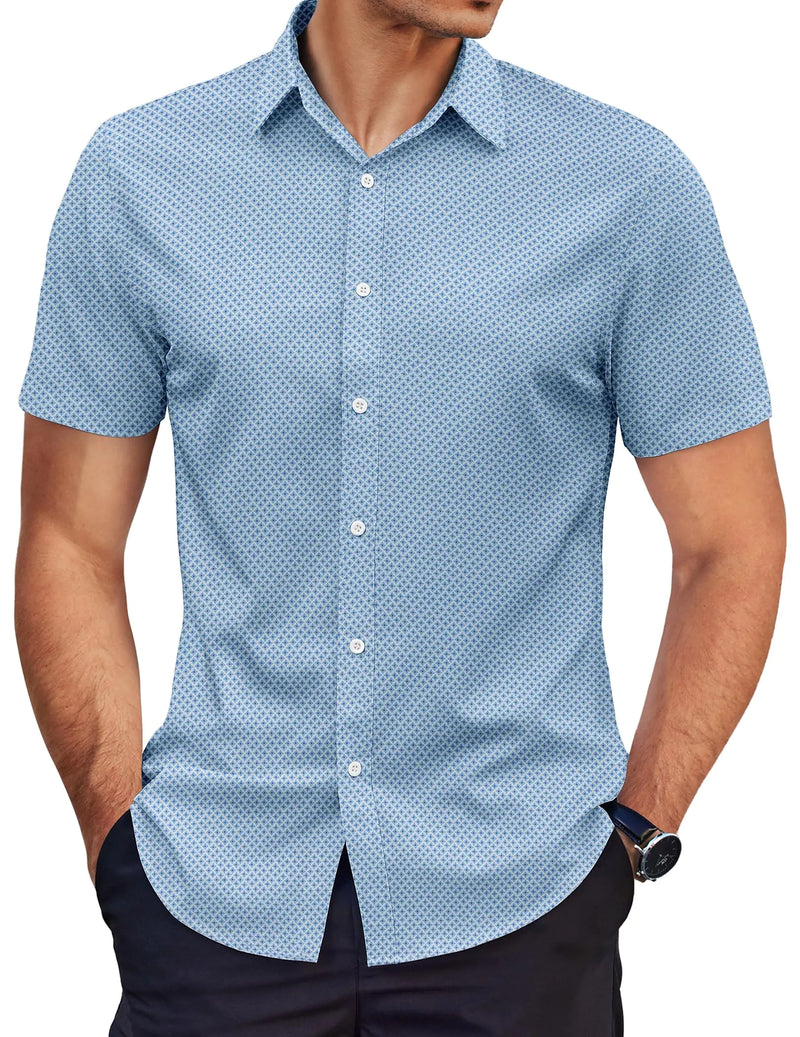 COOFANDY Mens Short Sleeve Dress Shirts Wrinkle Free Print Shirt Casual Button Down Shirts