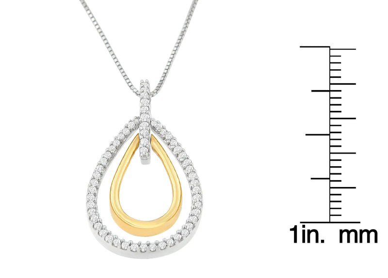 14K Two-Tone Gold Round Cut Diamond Double Burst Pendant Necklace (1/4 cttw, H-I Color, SI2-I1 Clarity)