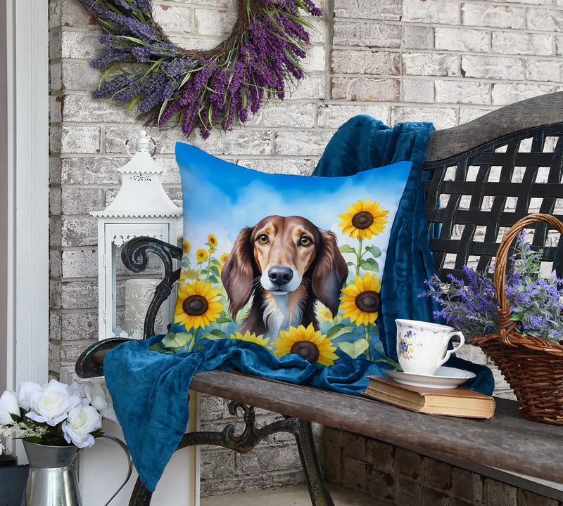 Saluki in Sunflowers Throw Pillow