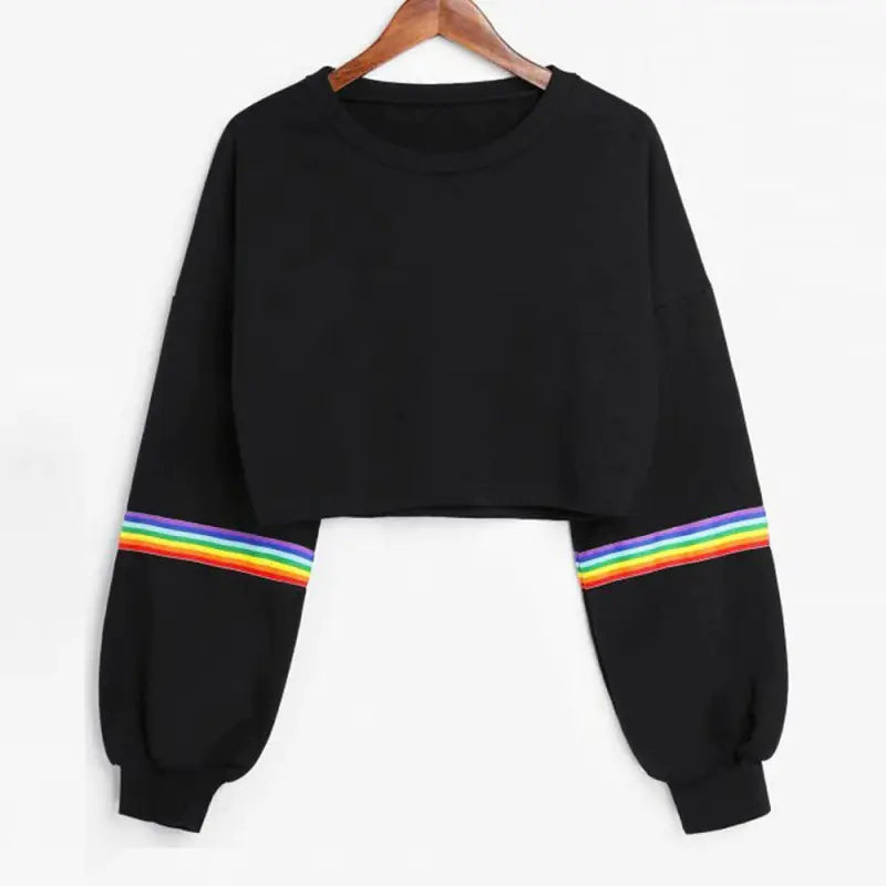 Rainbow Striped Crop Hoodie for Women