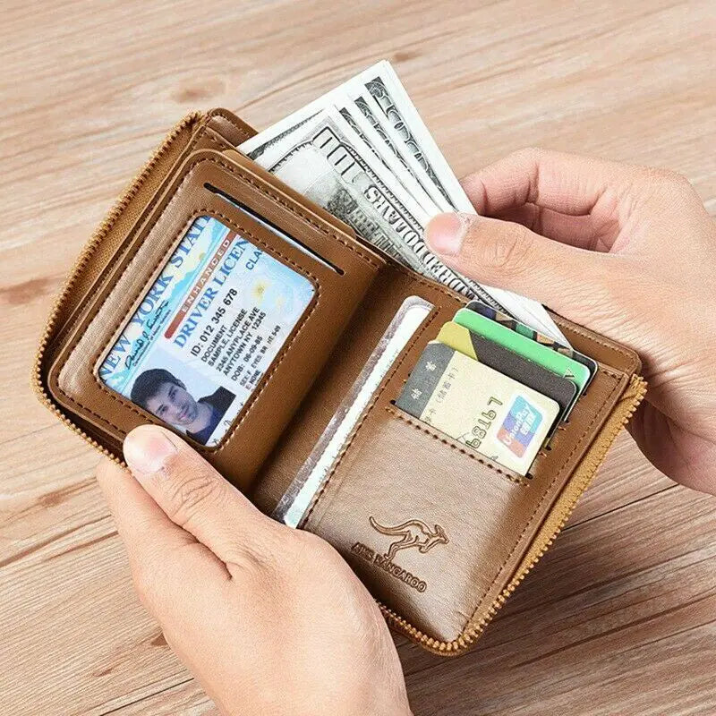 Mens RFID Blocking Leather Wallet Credit Card ID Holder Zipper Purse Waterproof