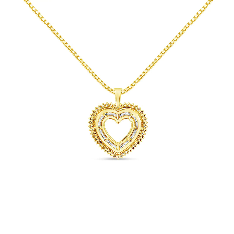 14K Yellow Gold Plated .925 Sterling Silver 1.0 Cttw Round and Baguette-Cut Diamond Composite Hearth 18" Pendant Necklace (I-J Color, I1-I2 Clarity)