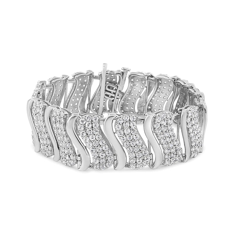 14K Gold 15.0 Cttw Diamond Chevron Wave 7.25" Inch Link Bracelet (J-K Color, I1-I2 Clarity)