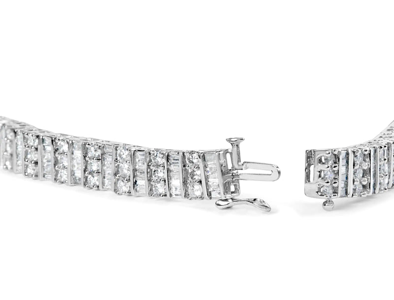 14K White Gold 6.00 Cttw Alternating Round and Baguette Diamond Tennis Bracelet (H-I Color, I1-I2 Clarity) - 7" Inches