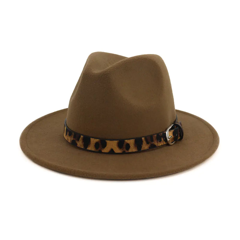 Fall Winter New Wool Fedora with Leopard Print Hat