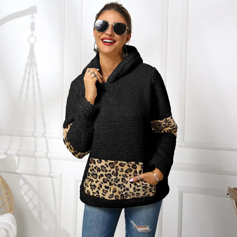 Leopard Print Double-Sided Fleece Hooded Sweater