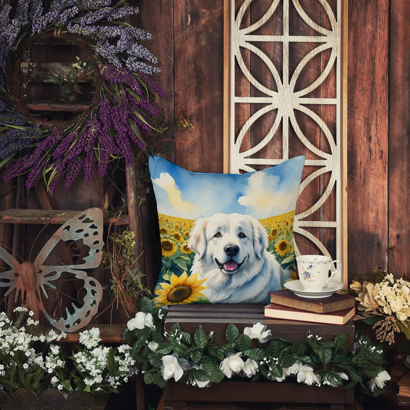 Great Pyrenees in Sunflowers Throw Pillow