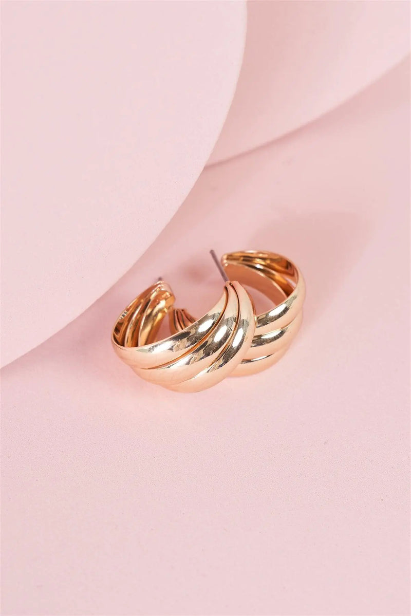 Gold Twisted Triple Hoop Earrings