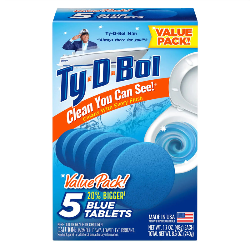 Ty-D-Bol Blue Tablets Value 5 Pack Cleans and Deodorizer Toilets for a Fresh Smelling Bathroom