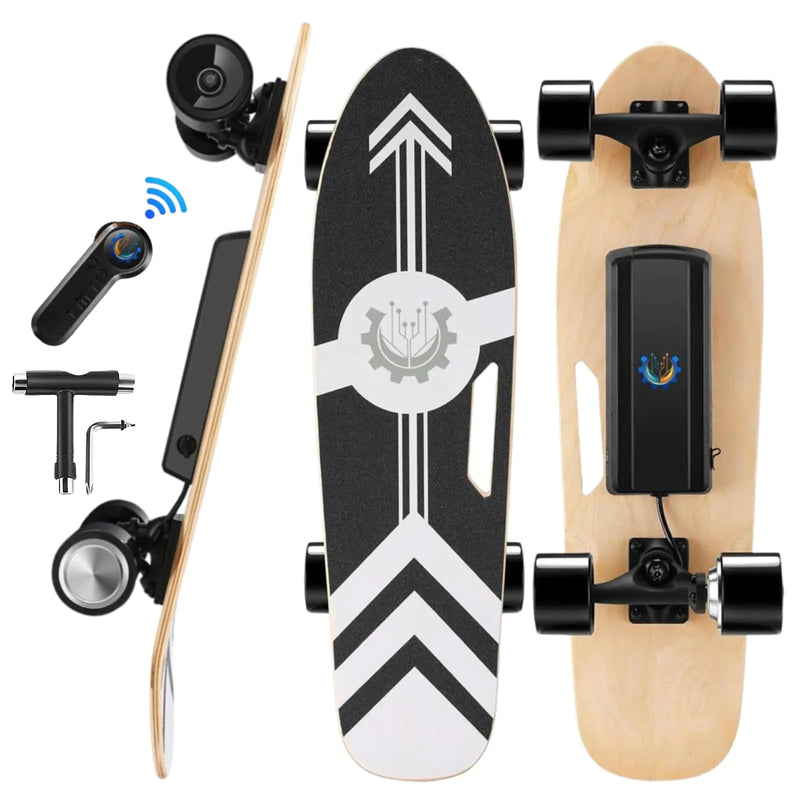 Caroma Electric Skateboards with Remote Control 350W Powerful Brushless Motor 12.4 MPH Top Speed 3 Speeds Adjustbale Portable Electric Longboards Skateboards for Adults&Kids