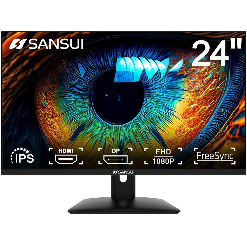 SANSUI Computer Monitor 24 inch IPS FHD1080P Monitor with Built-in Speakers Display Port Monitor HDMI VGA，DP Ports Frame-Less/Tilt/VESA Compatible for Home Office(ES-24X5A HDMI Cable Included)