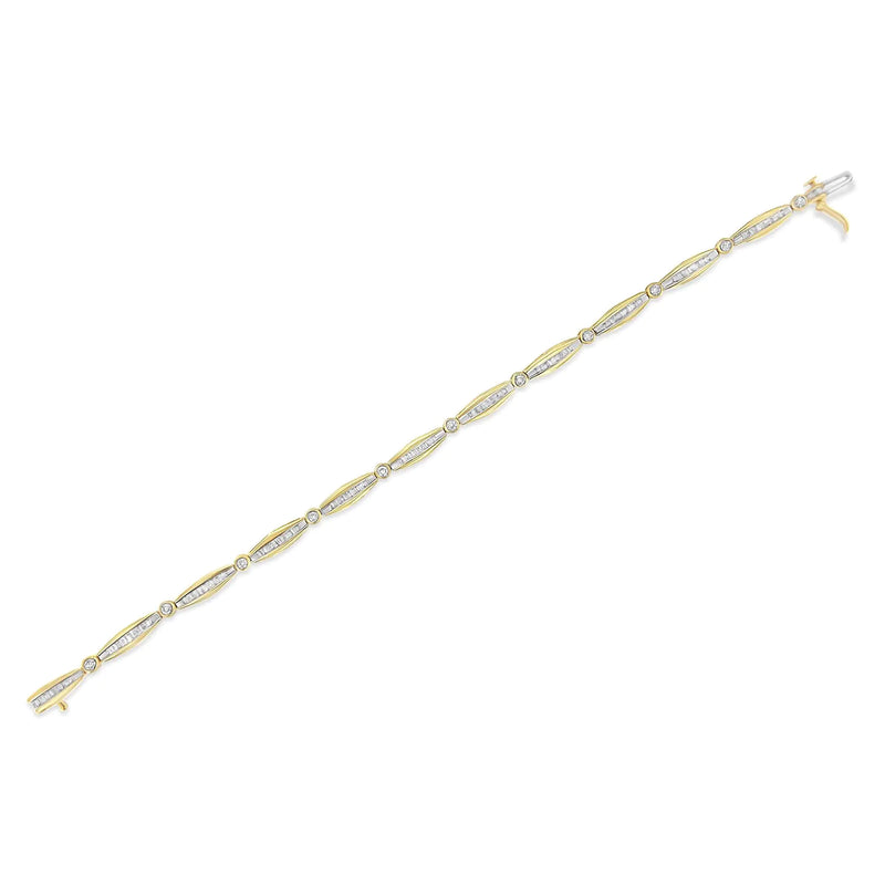 14K Yellow Gold 2.0 Cttw Round Brilliant-Cut & Baguette Cut Diamond Bezel and Tapered Link 7" Tennis Bracelet (H-I Color, SI2-I1 Clarity)