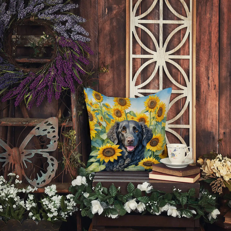 Curly-Coated Retriever in Sunflowers Throw Pillow