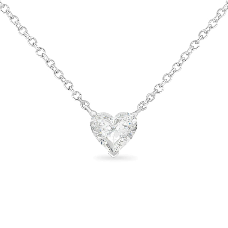 14k White Gold 1/4 Cttw Lab Grown Heart Shape Diamond Solitaire 18" Pendant Necklace (E-F Color, SI1-SI2 Clarity)